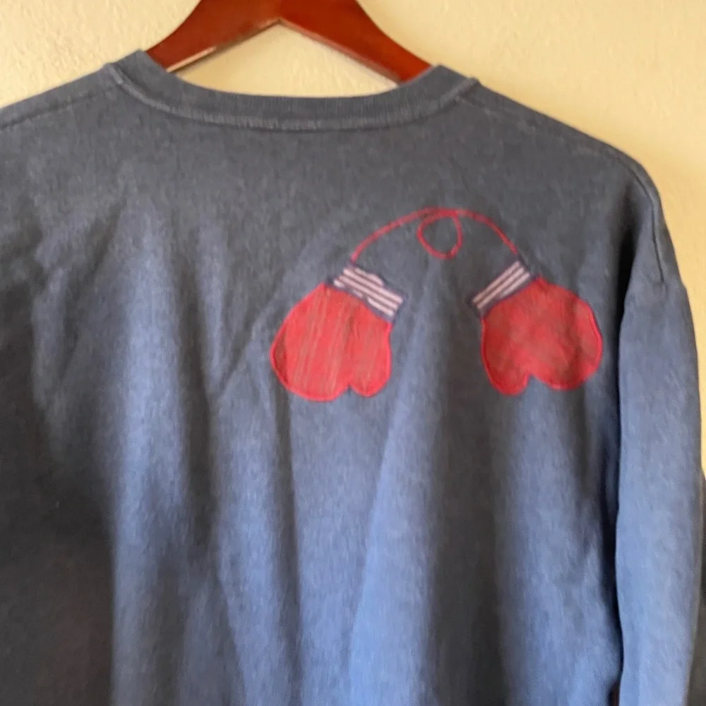 Vintage Snowman Graphic Sweatshirt Blue Christmas Crew Neck‎ Pullover Top Small
